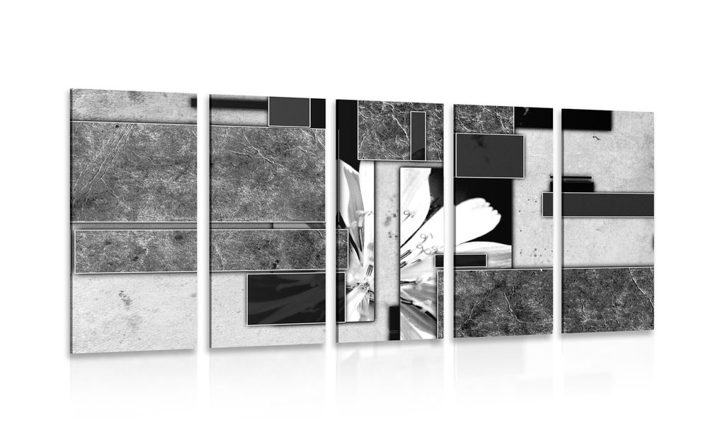 5-dílný obraz květinová abstrakce v černobílém provedení