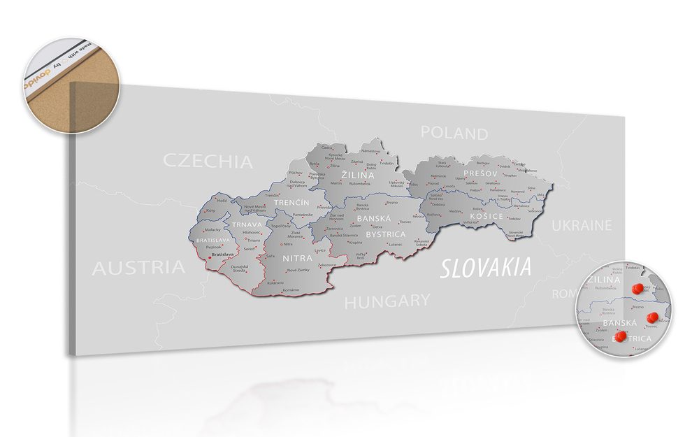 Obraz na korku šedá mapa Slovenska s decentným kontrastom