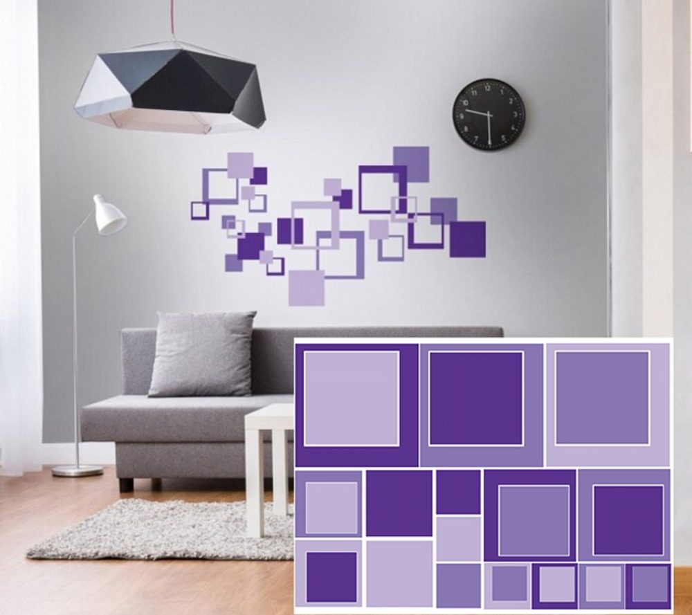 Dekorační nálepky na stěnu fialové čtverce