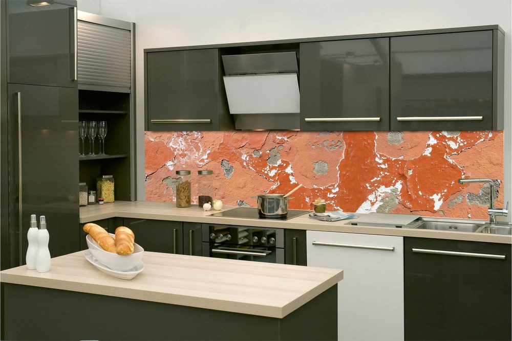Samolepící fototapeta do kuchyně oranžová popraskaná stěna