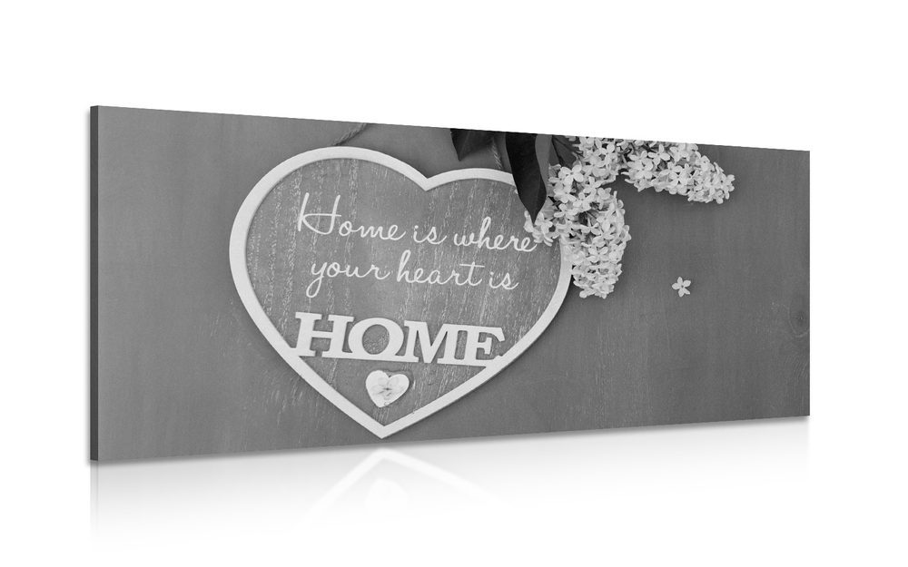 Obraz s citátom v čiernobielom prevedení - Home is where your heart is - 100x50