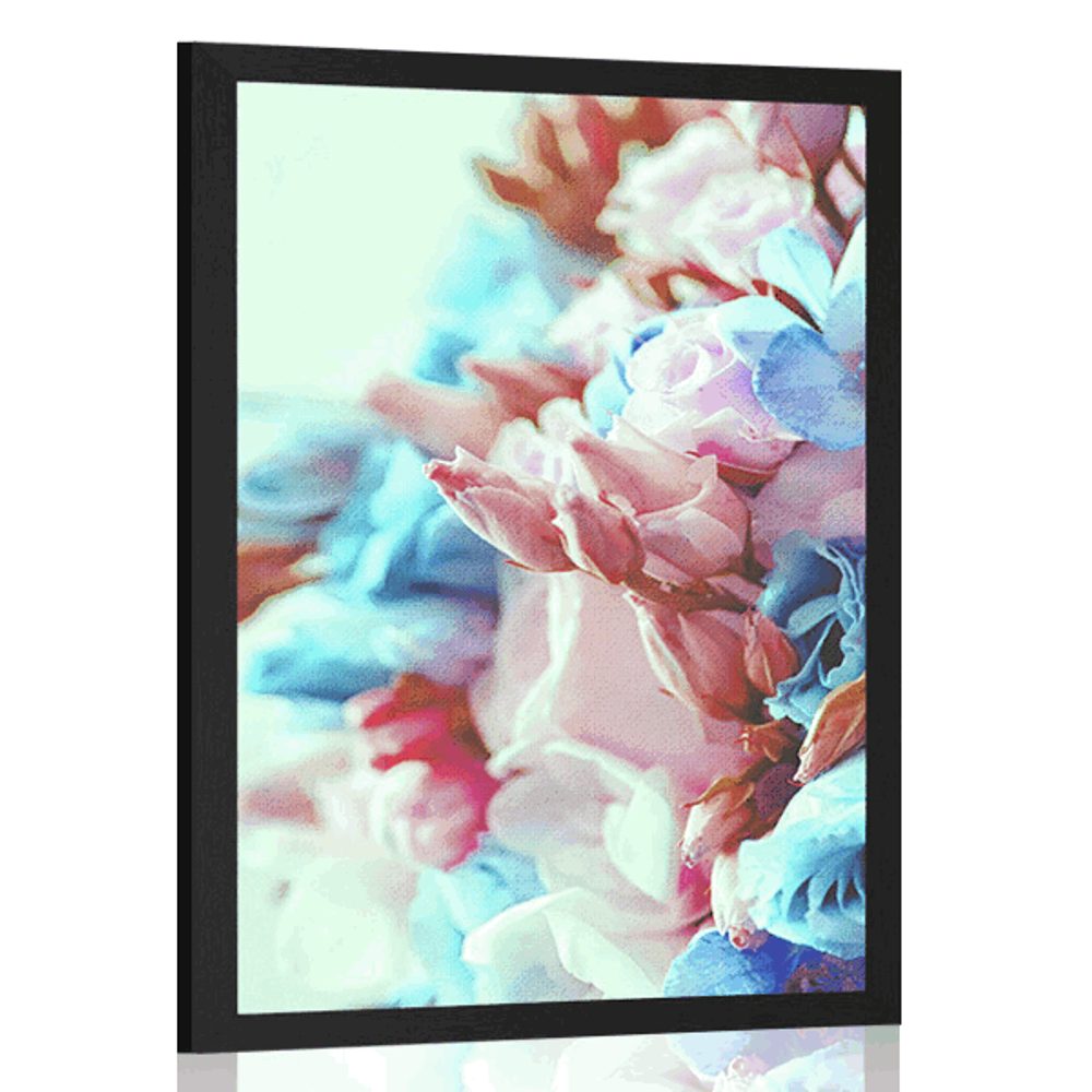 Plakát různobarevná kytice růží