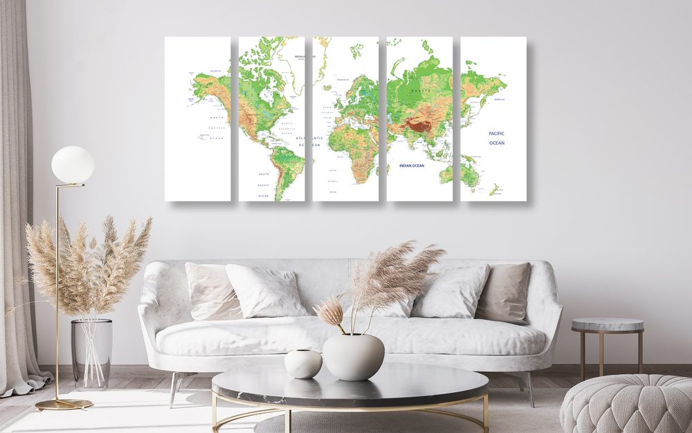 E-shop 5-dielny obraz klasická mapa sveta s bielym pozadím