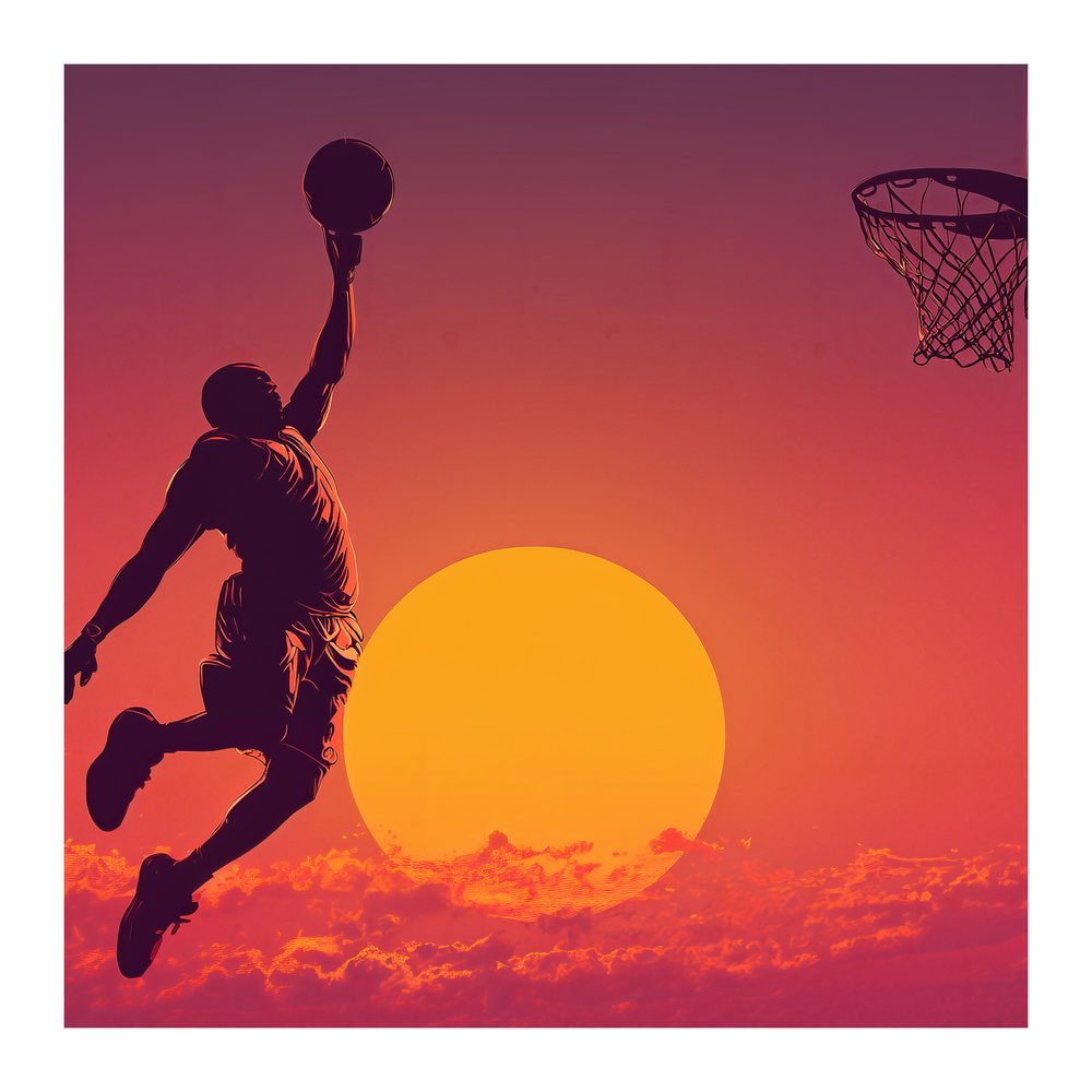 Obraz slam dunk pri západe