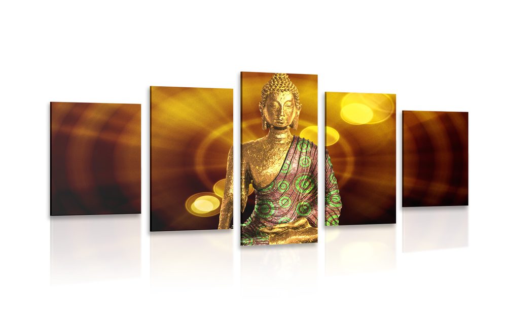 5-dílný obraz socha Budhu s abstraktním pozadím