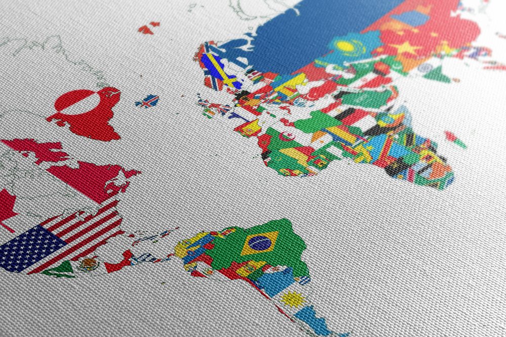 E-shop Obraz mapa sveta s vlajkami s bielym pozadím
