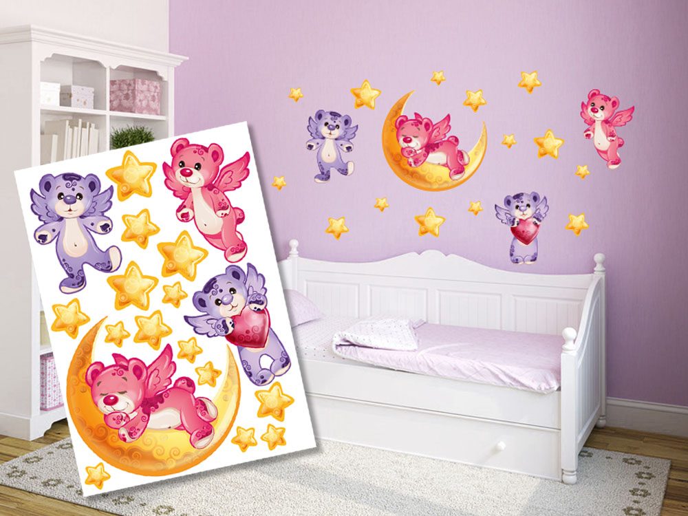 Dekorační nálepky na stěnu růžovo-fialový medvídci
