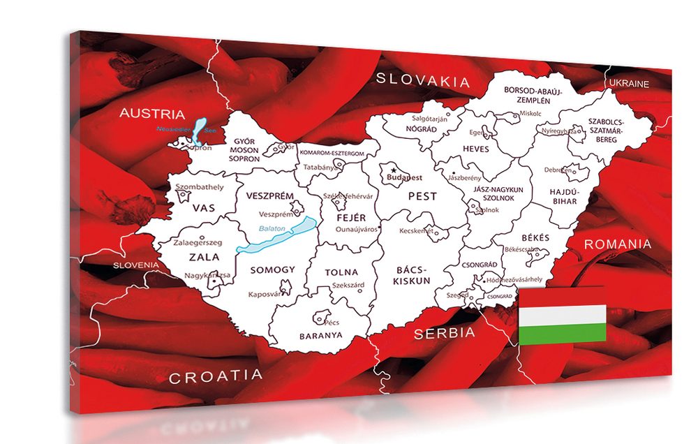 Obraz mapa Maďarska s typickým pozadím