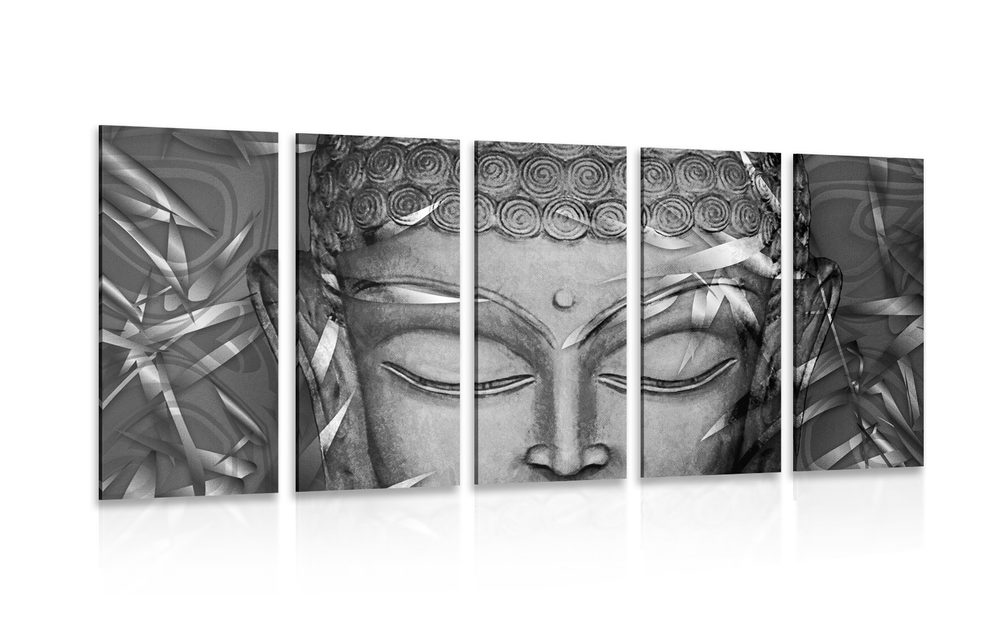 5-dielny obraz detail Budhu v čiernobielom prevedení