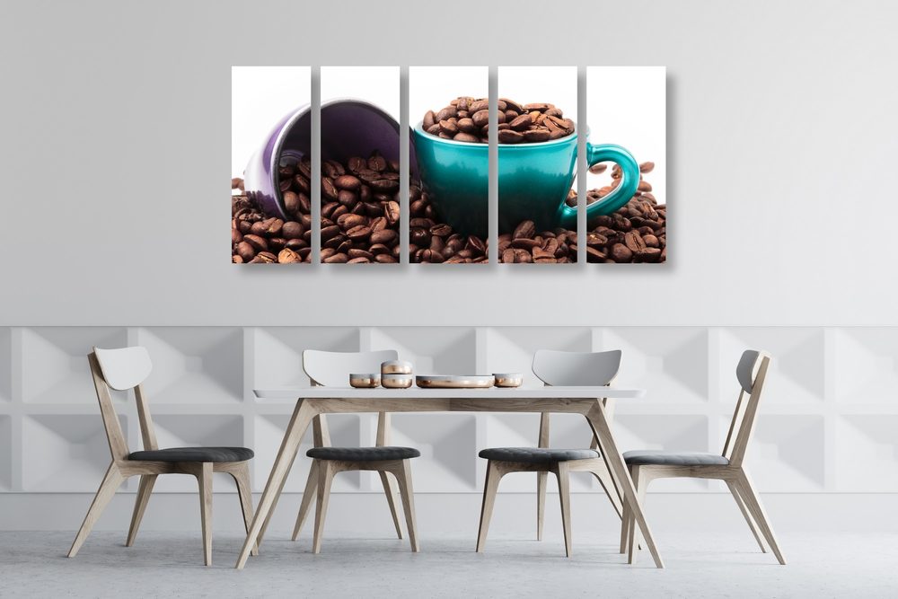 E-shop 5-dielny obraz šálky s kávovými zrnkami