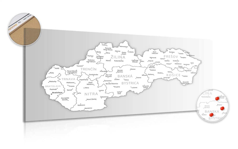 Obraz na korku čiernobiela mapa Slovenska