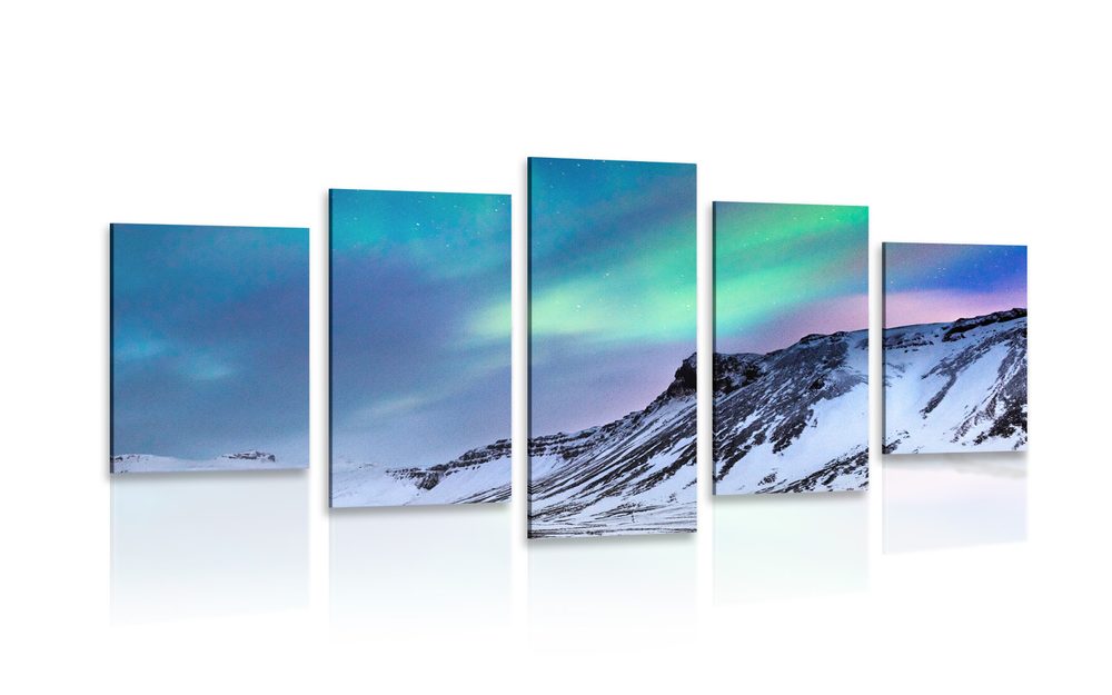 5-dílný obraz norská polární záře