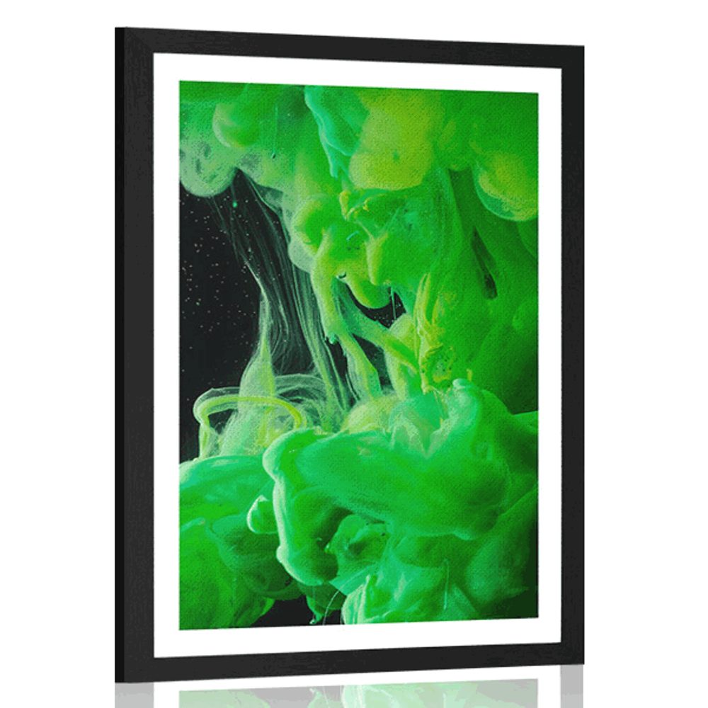 Plakát s paspartou zelené tekoucí barvy