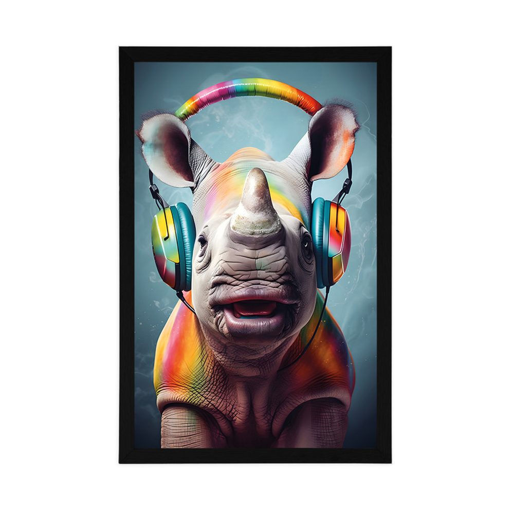 E-shop Plagát nosorožec so slúchadlami