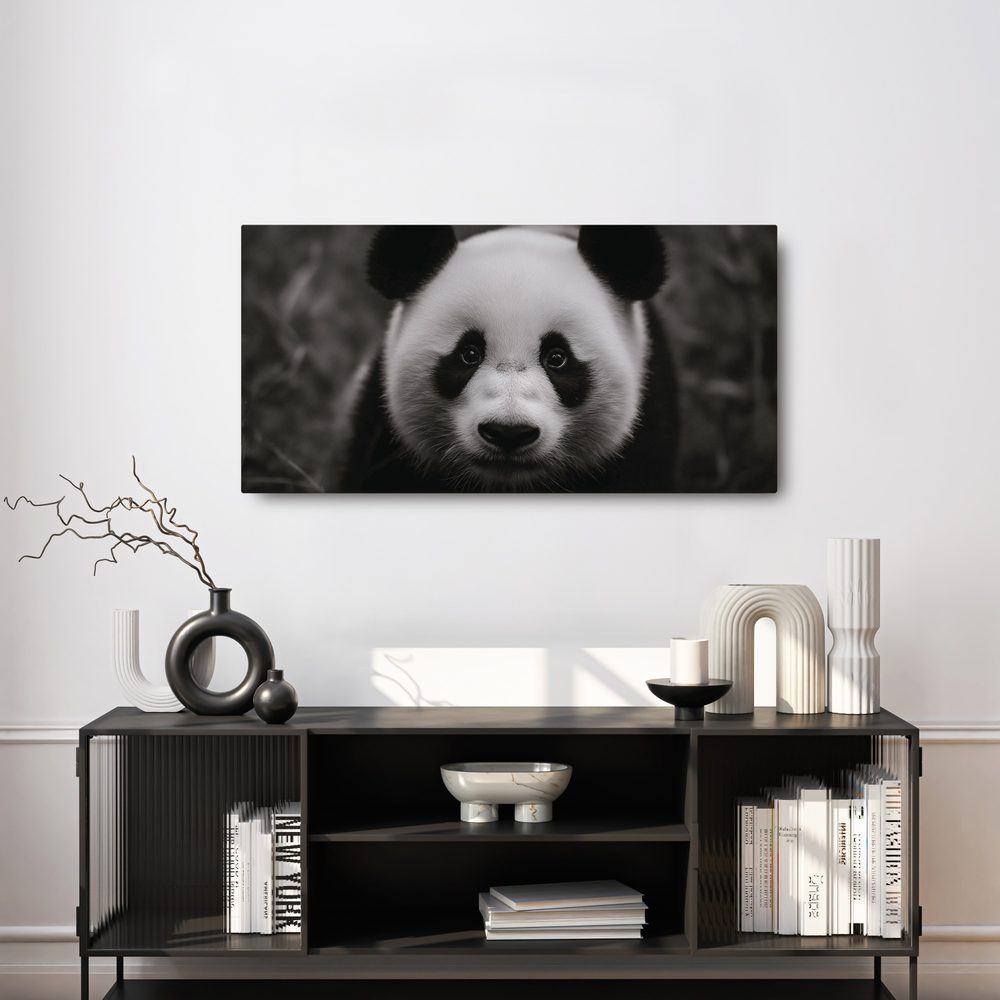Obraz čiernobiela panda s úsmevom