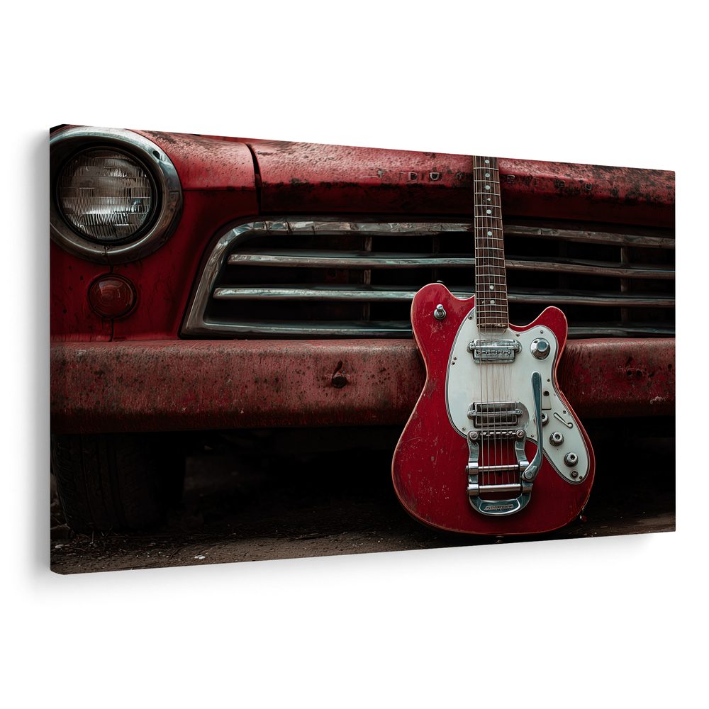 Obraz vintage gitara a auto
