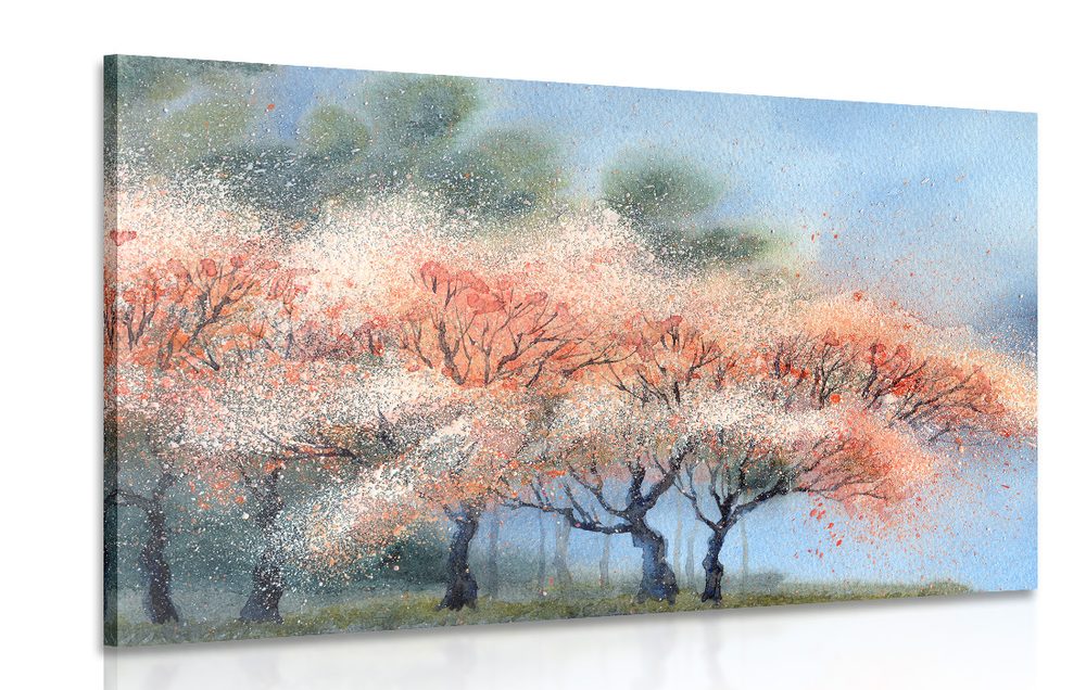 Obraz kvetoucí stromy v akvarelovém provedení