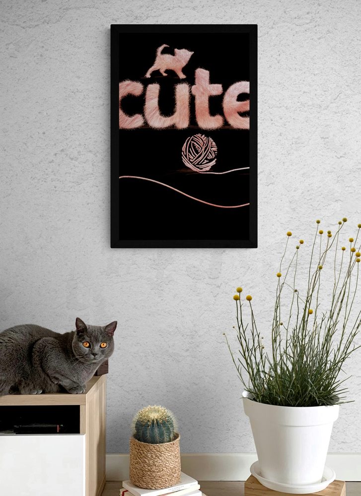 E-shop Plagát mačka s klbkom a nápisom Cute