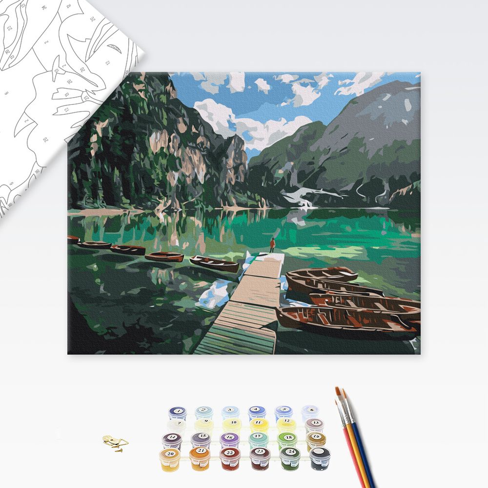 Levně Malování podle čísel jezero v obklopení Dolomit
