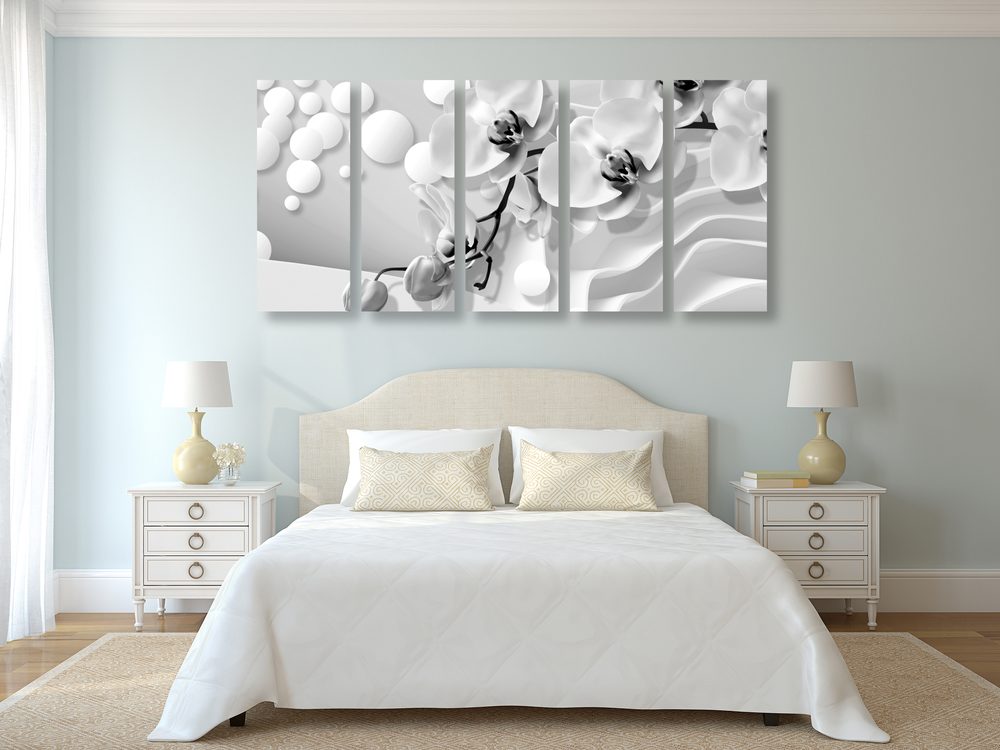 E-shop 5-dielny obraz čiernobiela orchidea na abstraktnom pozadí