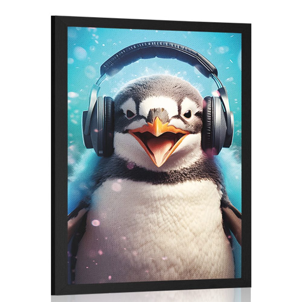 Plakát tučňák se sluchátky
