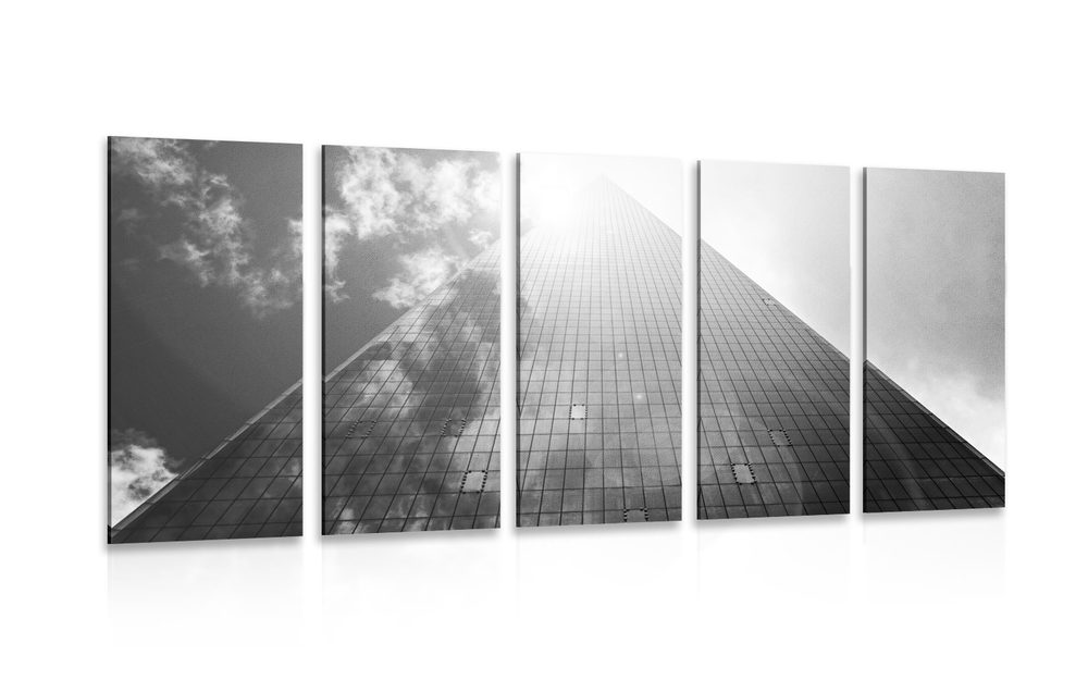 5-dielny obraz  mrakodrap v čiernobielom prevedení