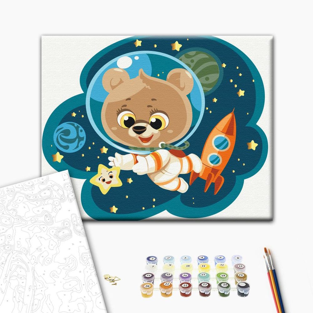 Maľovanie podľa čísiel pre deti medvedík vo vesmíre