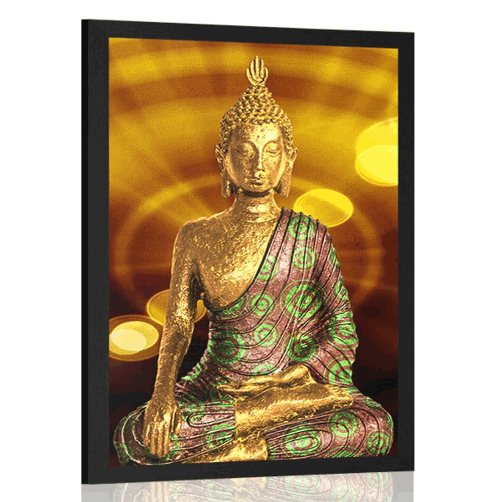 Plakát socha Buddhy s abstraktním pozadím