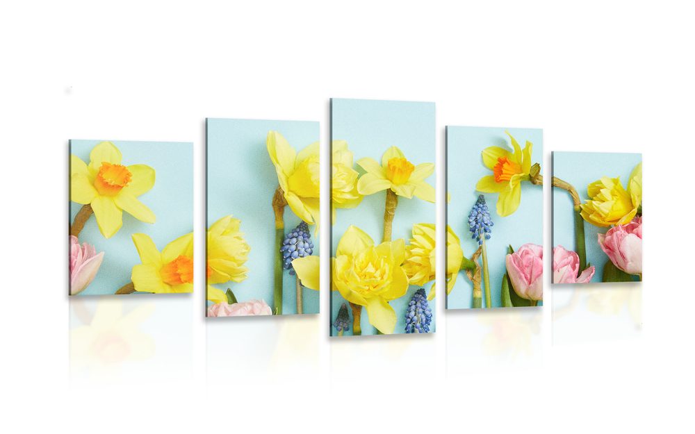 5-dielny obraz jarná kvetinová kompozícia