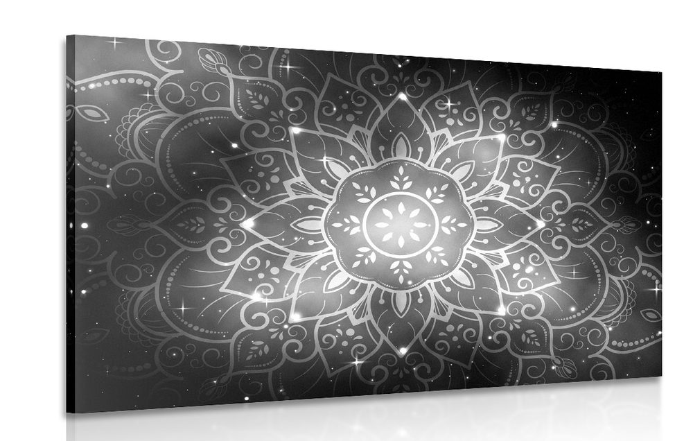Obraz Mandala s galaktickým pozadím v černobílém provedení