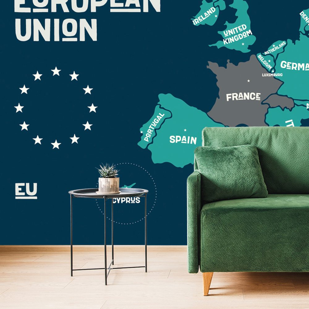 Samolepiaca tapeta náučná mapa s názvami krajín EÚ