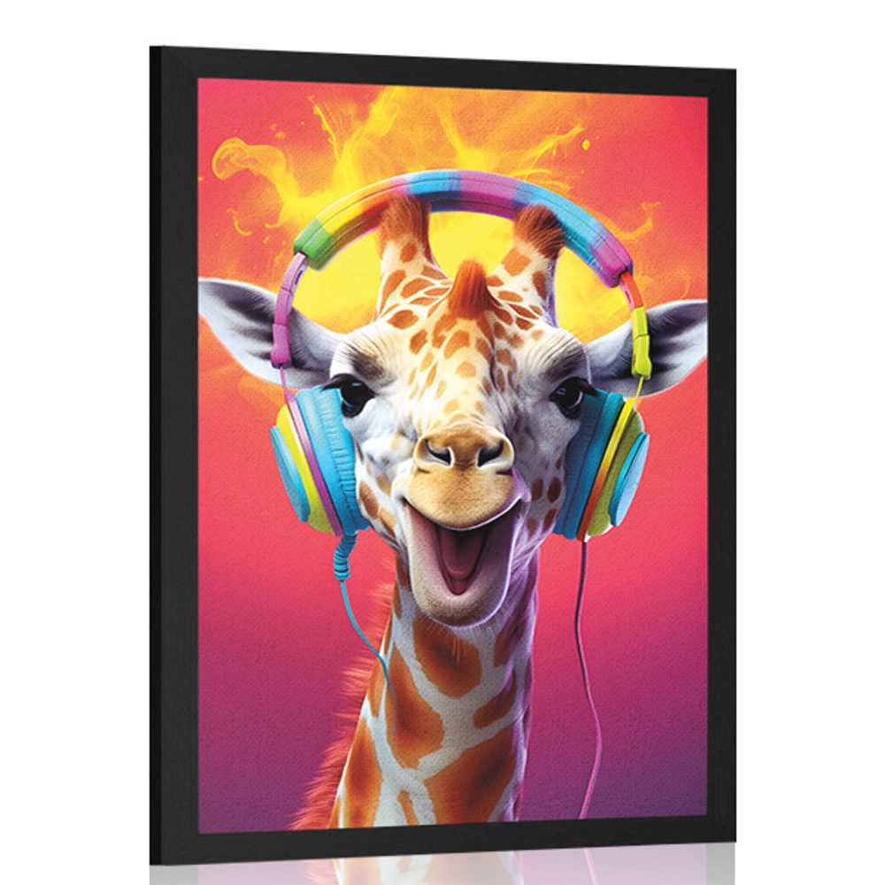 Plakát žirafa se sluchátky