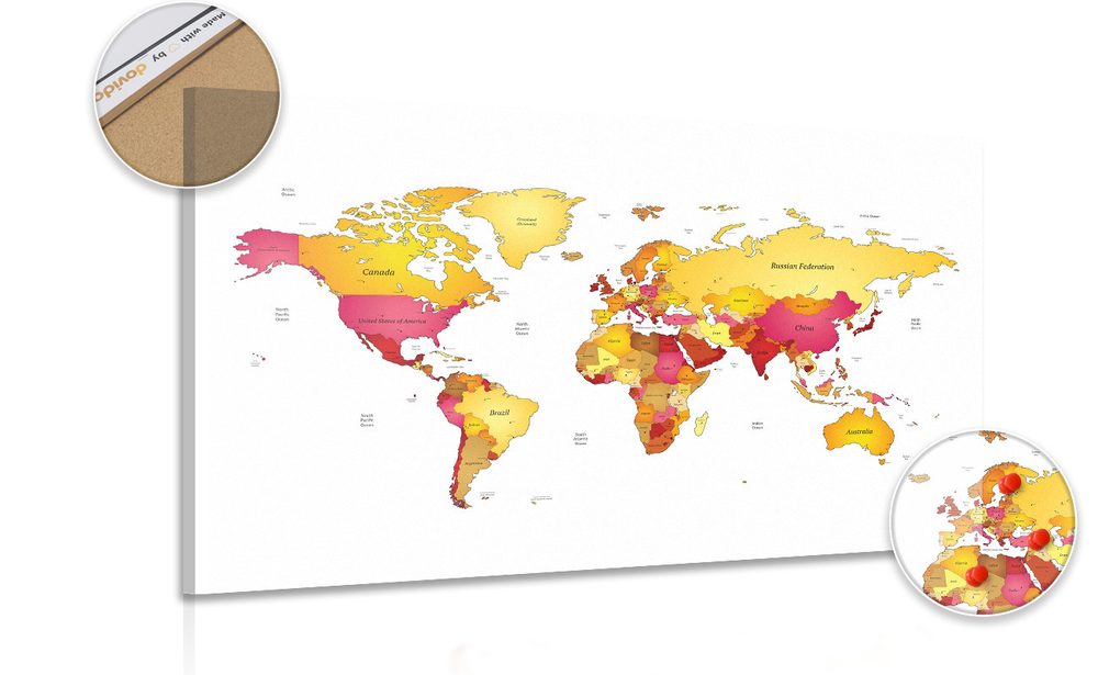 Obraz na korku mapa světa v barvách