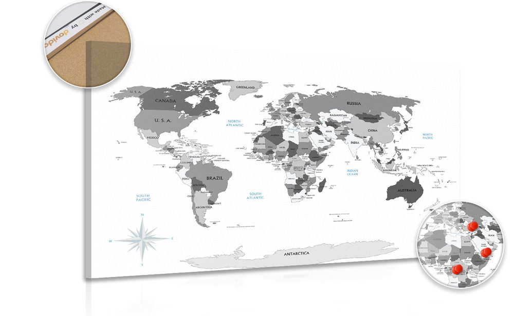 Obraz na korku čiernobiela mapa s modrým kontrastom