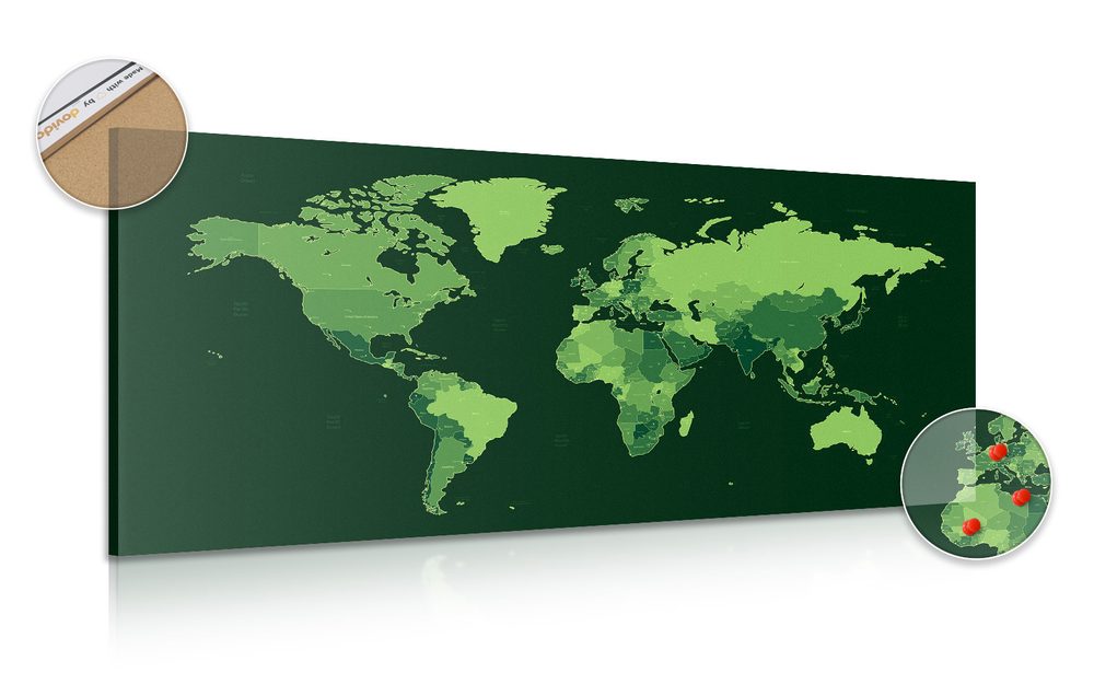 Obraz na korku detailní mapa světa v zelené barvě