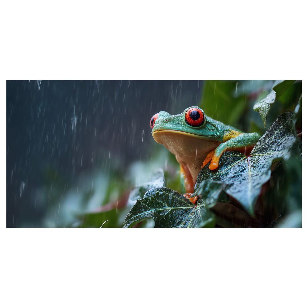 Obraz farebná žaba v tropickom daždi