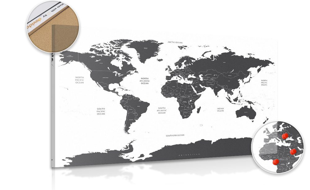 Obraz na korku mapa sveta s jednotlivými štátmi v sivej farbe