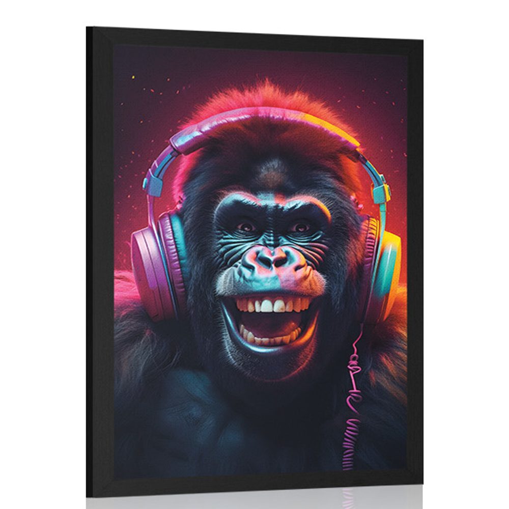 Plakát gorila se sluchátky