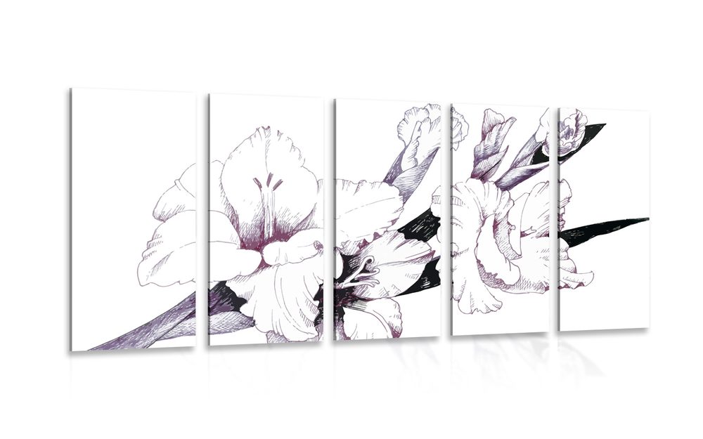 5-dielny obraz ilustrácia kvitnúceho gladiolu