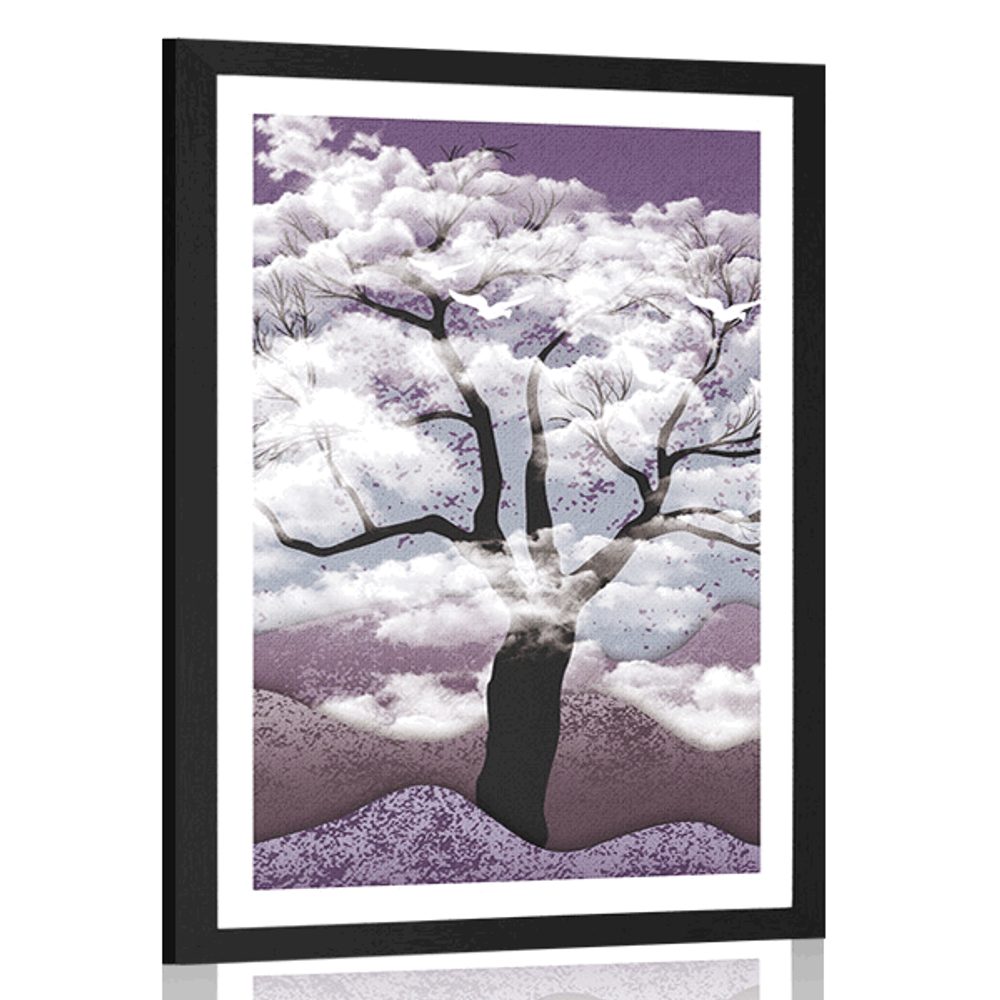 Plagát s paspartou strom zaliaty oblakmi