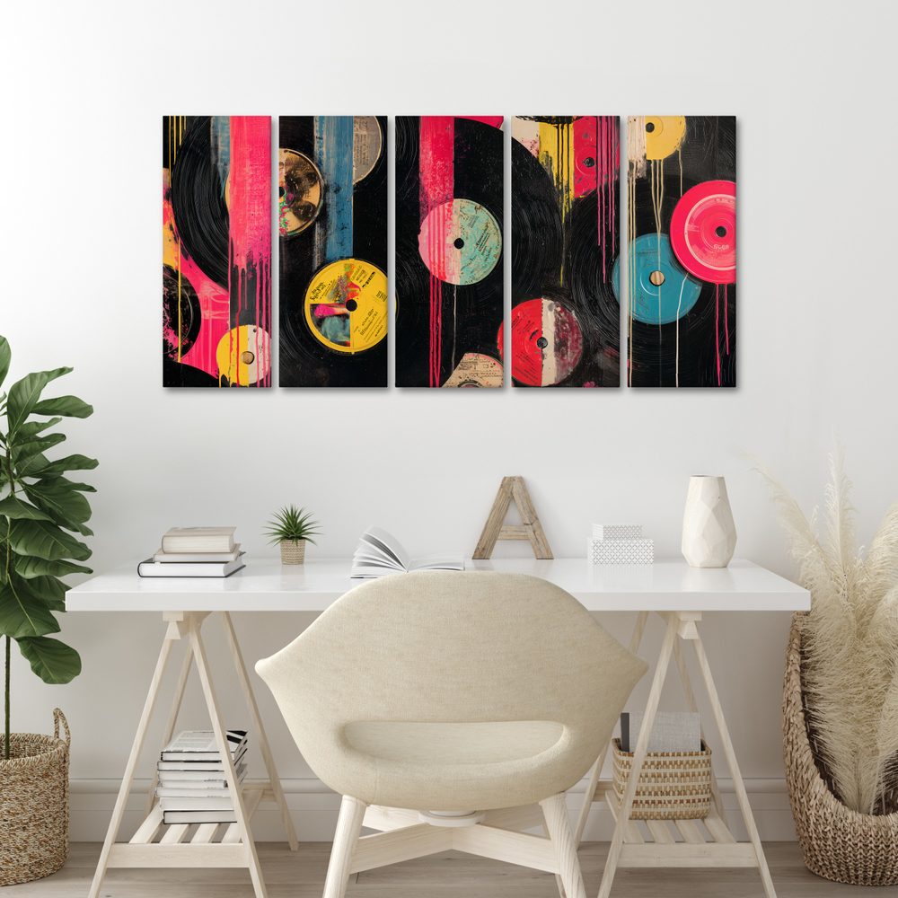 5-dielny obraz retro vinylové platne