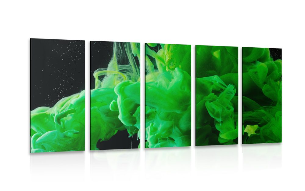 5-dílný obraz tekoucí zelené barvy
