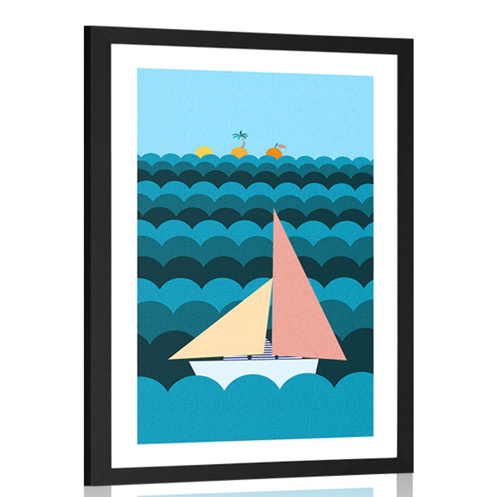 Plakát s paspartou loďka na moři
