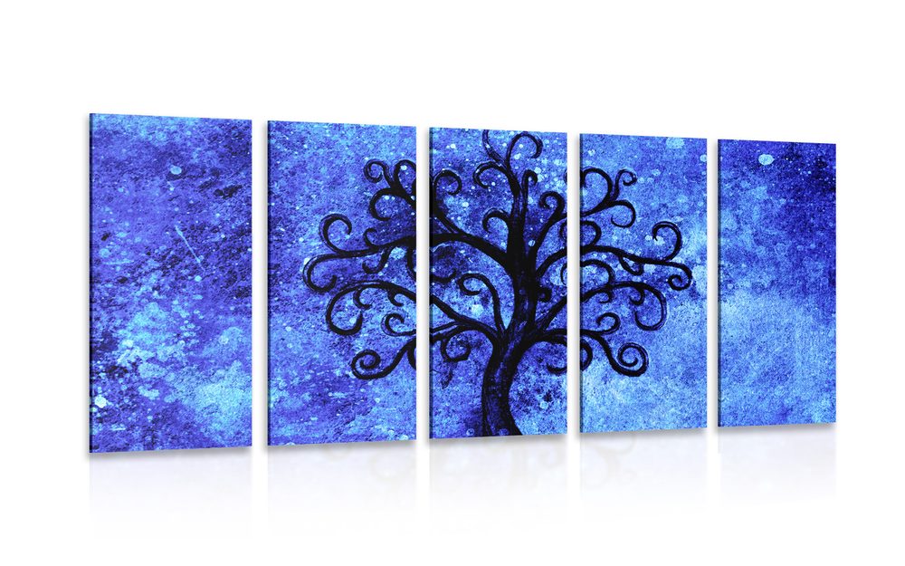 5-dílný obraz strom života na modrém pozadí
