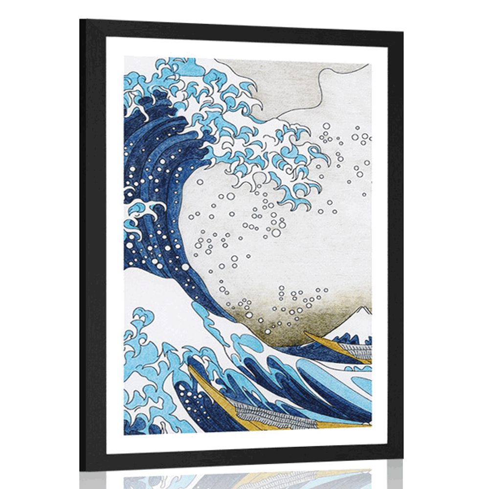 Plagát s paspartou reprodukcia Veľká vlna z Kanagawa - Kacušika Hokusai