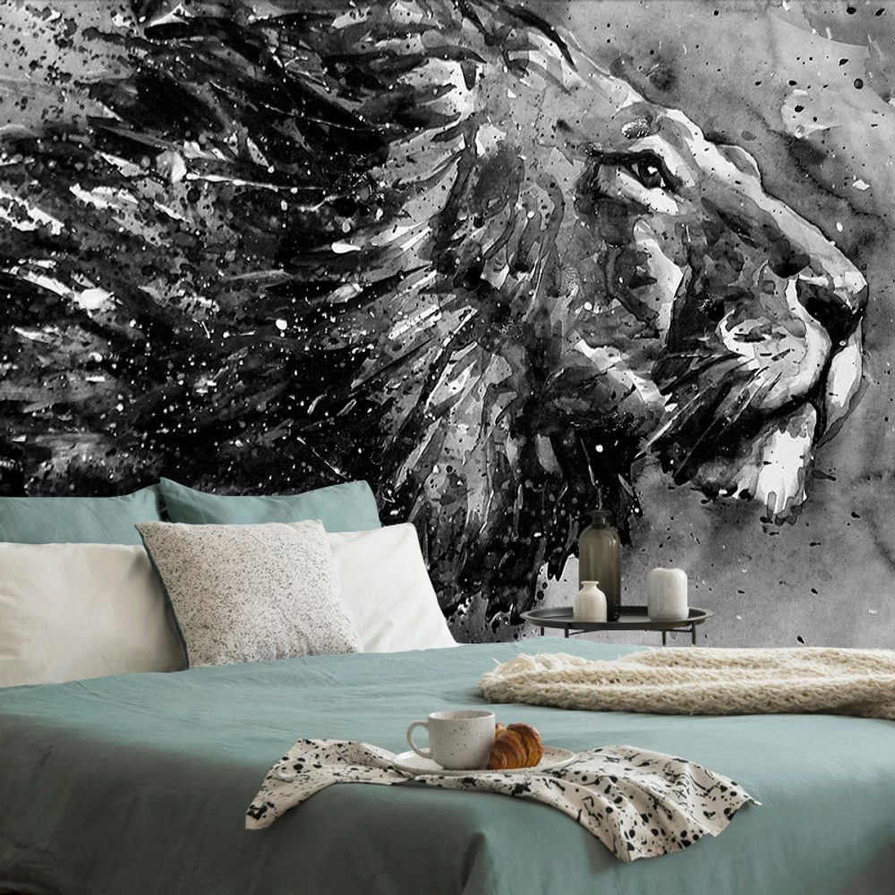 Tapeta kráľ zvierat v čiernobielom akvareli