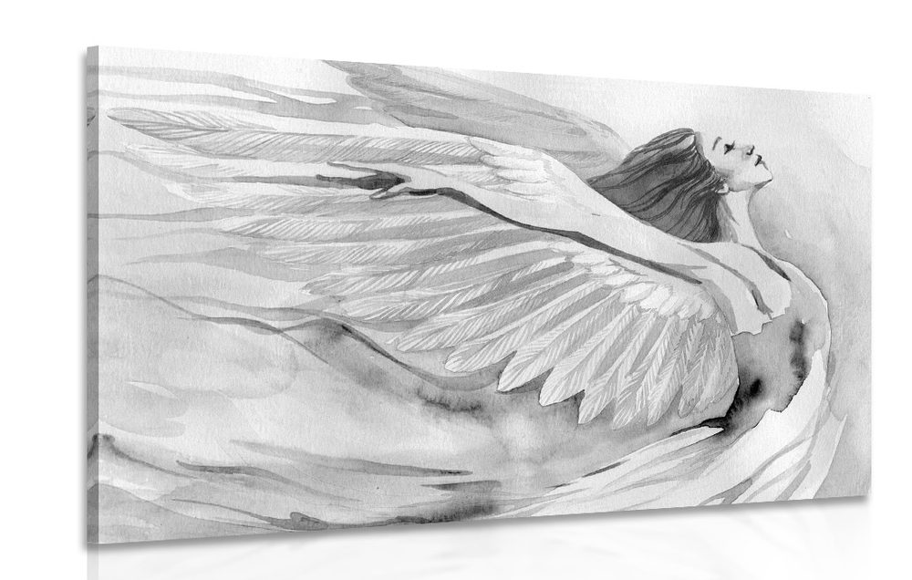 Obraz slobodný anjel v čiernobielom prevedení
