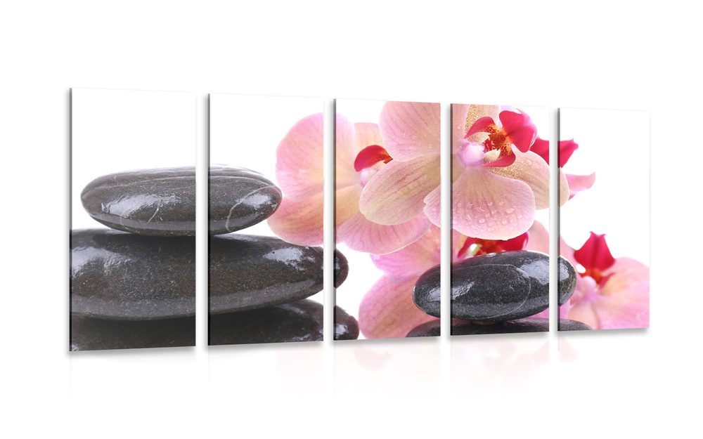 5-dílný obraz SPA kameny a orchidej