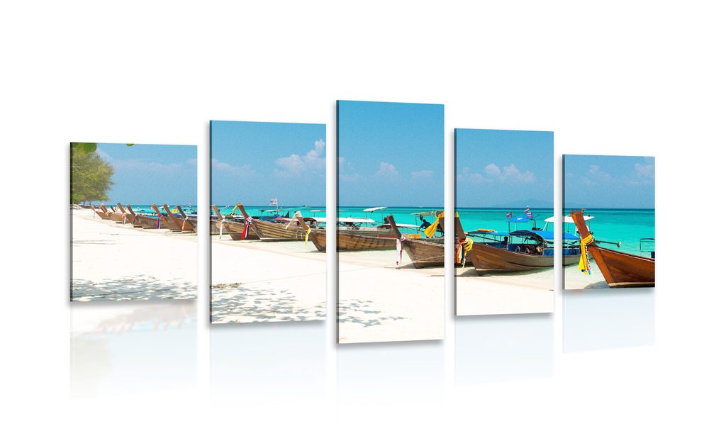 5-dielny obraz biela piesočnatá pláž na ostrove Bamboo