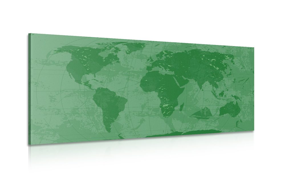 Obraz rustikální mapa světa v zelené barvě - 120x60